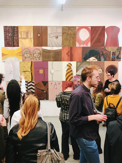 Visiting an art gallery exhibition